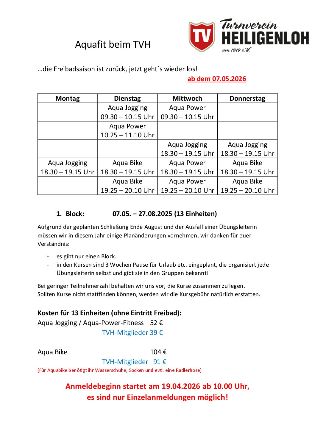 Aquafit beim TVH